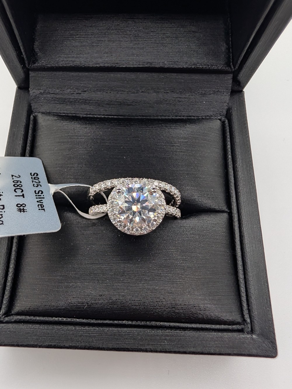 Sterling Silver White Halo Engagement Ring with Round Center Stone